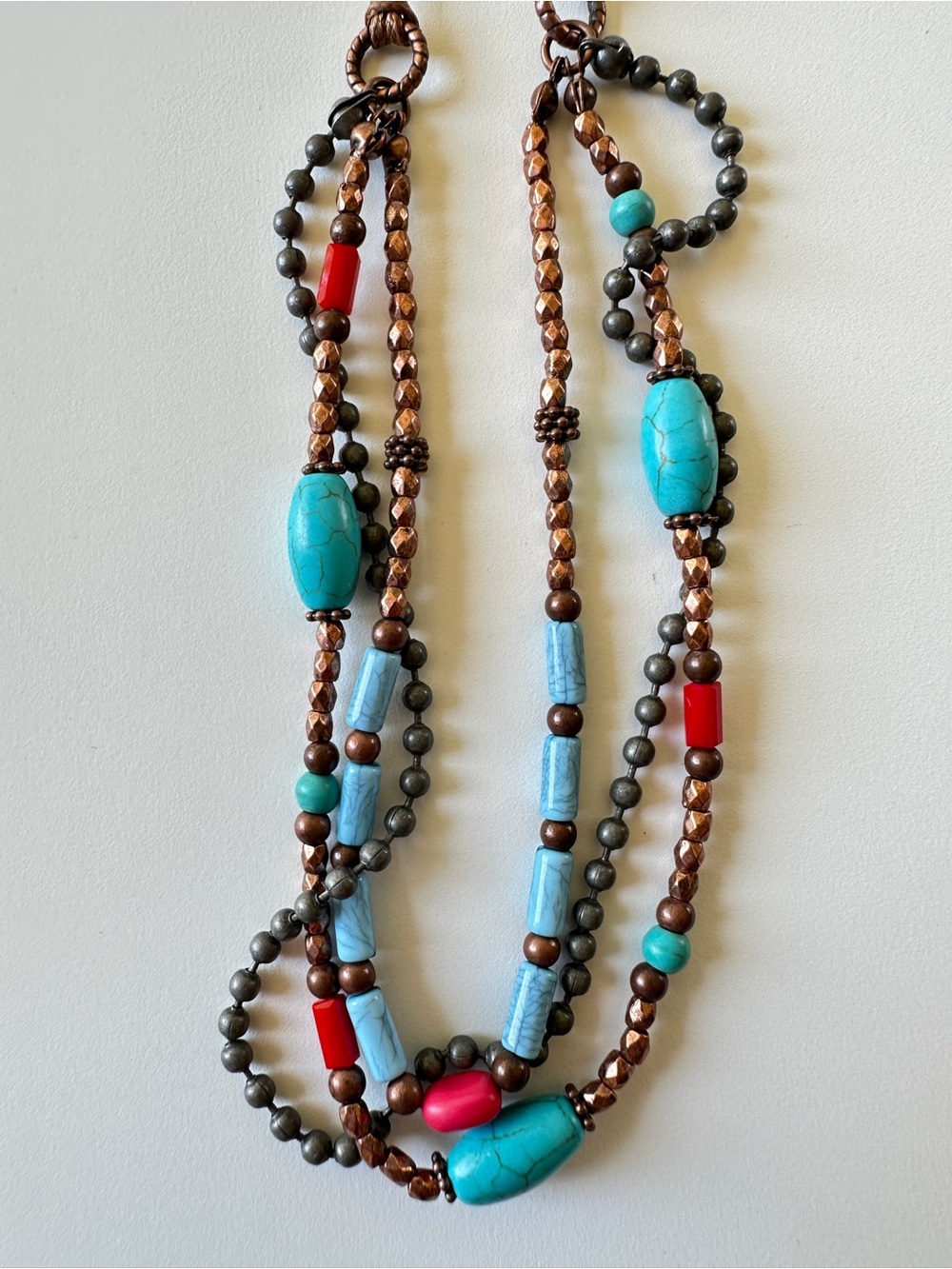 Layered Turquoise & Red Beaded Necklace - Women Jewelry - Picture 6 of 8